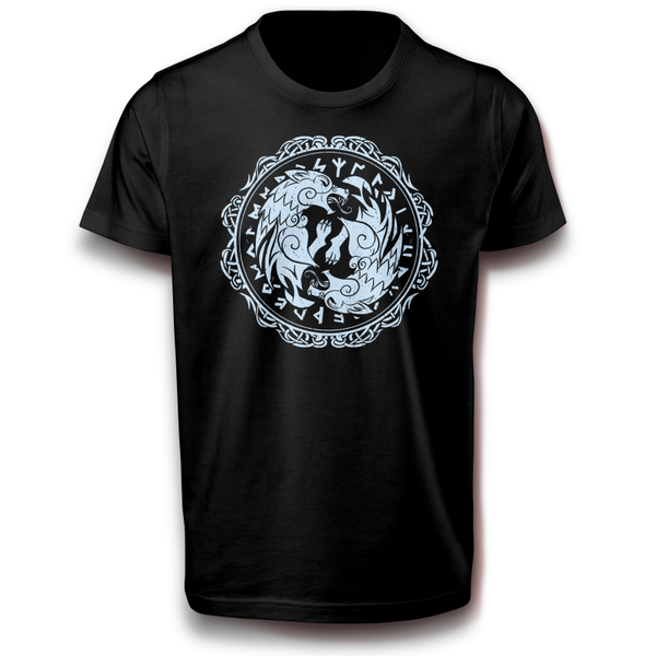 Runen Wölfe Wolf Wikinger Symbol T-Shirt 122 - 3XL Baumwolle Odin Mythologie Valhalla Tribal Kampf Krieger Ragnar Raubtier