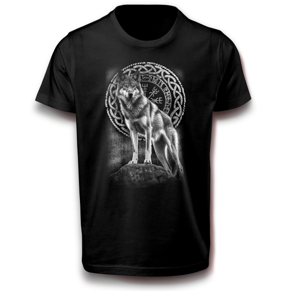 Nordisches Wolf Rune Symbol T-Shirt schwarz 110 - 3XL Baumwolle Krieger Ragnar Raubtier Odin Valhalla