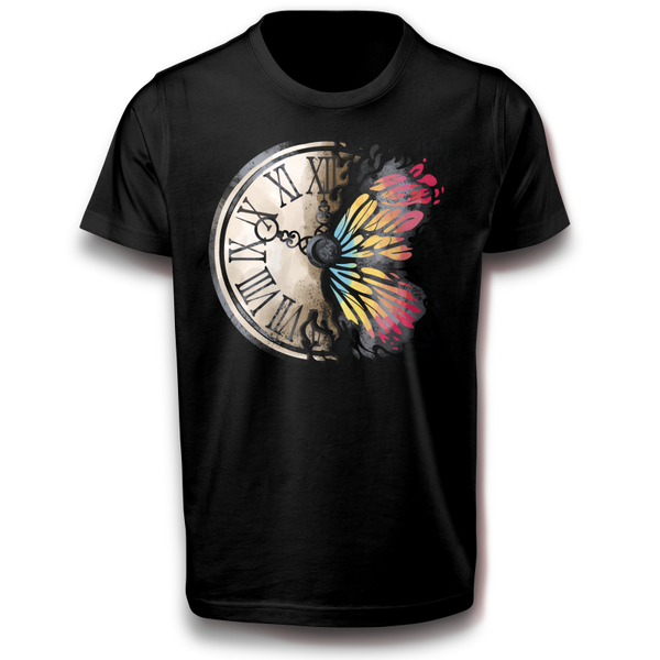 Schmetterling und Vintage Uhr T-Shirt 122-3XL Baumwolle Spaß Lustig Geschenk