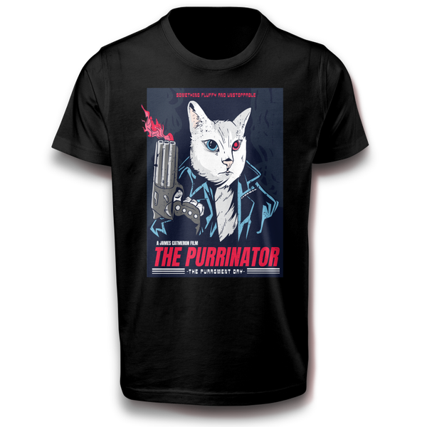 Das Purrinator T-Shirt Katze Film Parodie Poster spruch 122-3XL Baumwolle Normalgröße Spaß Lustig Geschenkidee
