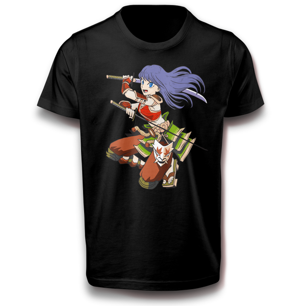 Samurai Anime Mädchen T-Shirt 122 - 3XL 100% Baumwolle Schwert Japan Spaß Lustig Geschenkidee