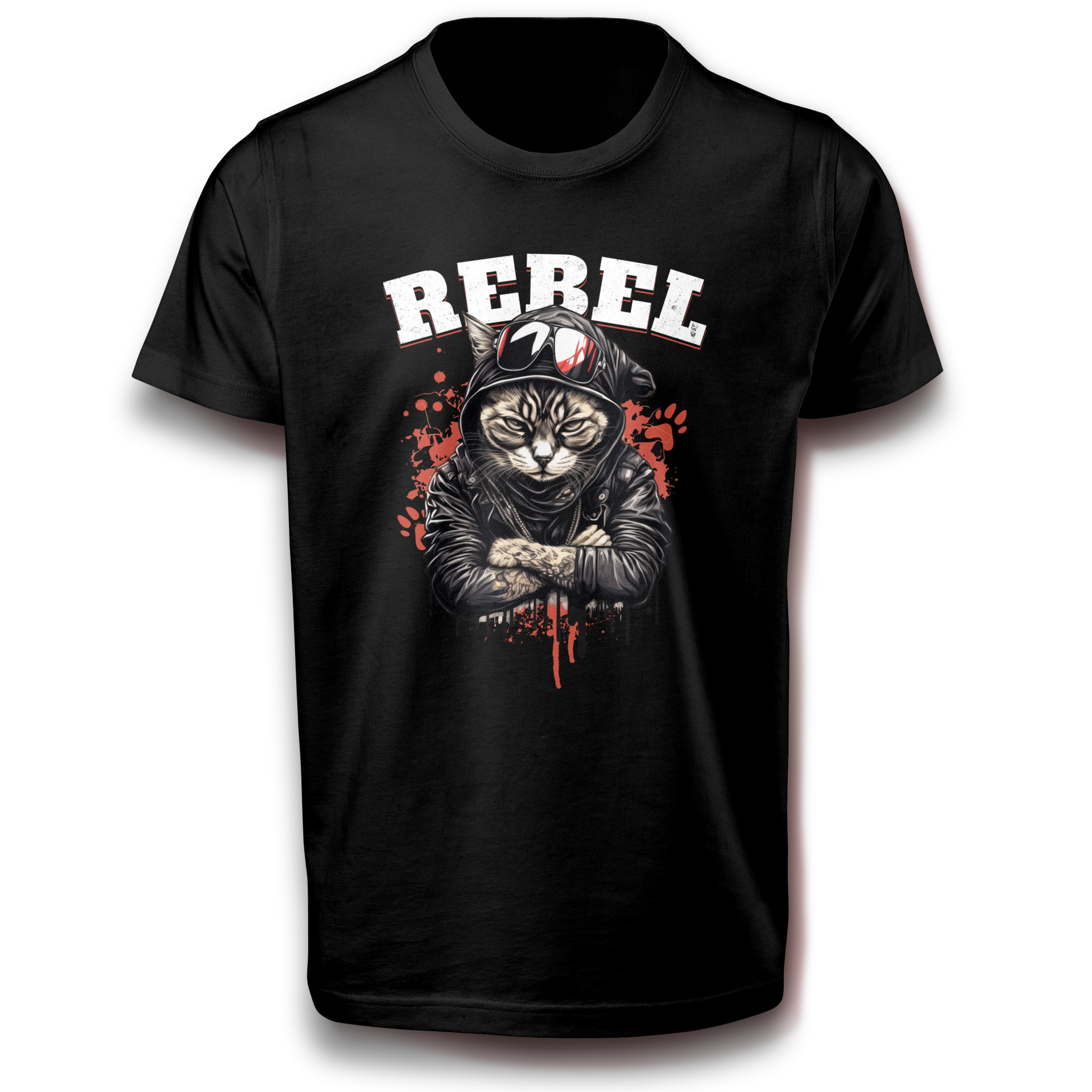 Rebellisches Katzen T-Shirt mit Pilotenbrille - Cooles REBEL Unisex Shirt