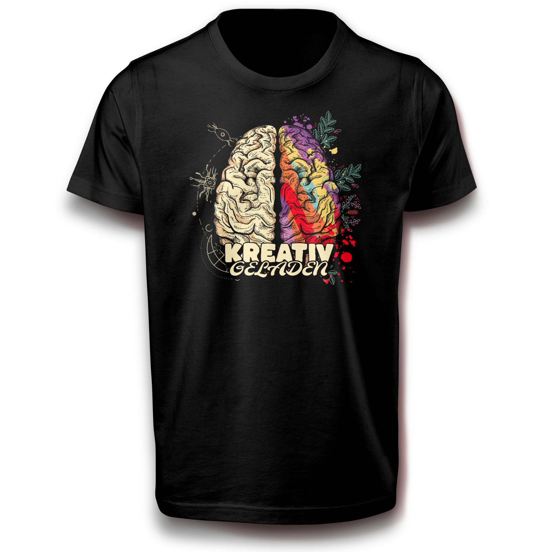 KREATIV GELADEN T-Shirt Künstlerisches Gehirn-Motiv für Kreative & Denker