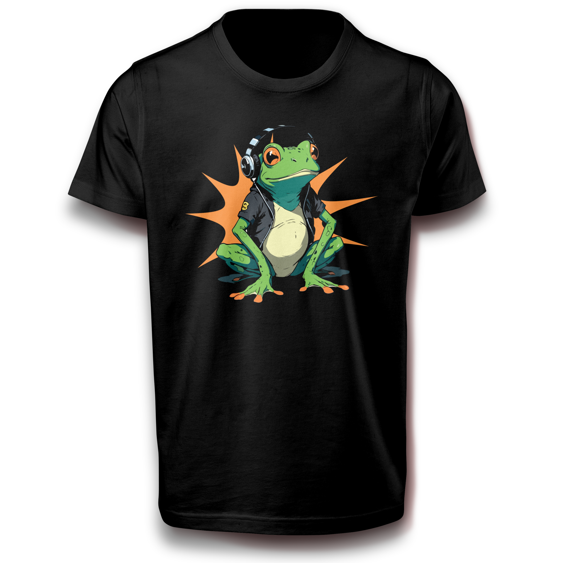 Grüner Frosch Dj Kröte mit Kopfhörer Funk Soul Bluetooth Musik Fun T-Shirt 122 - 3XL Baumwolle