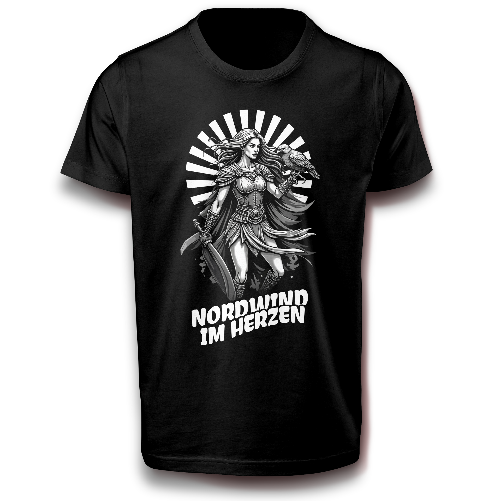 Nordwind im Herzen T-Shirt Nordische Kriegerin mit Rabe - Wikinger Design