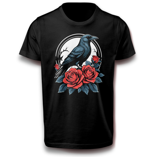 Krähe Vogel mit Rosen Rose Blume Rabe Mystisch Mystik T-Shirt schwarz 110 - 3XL