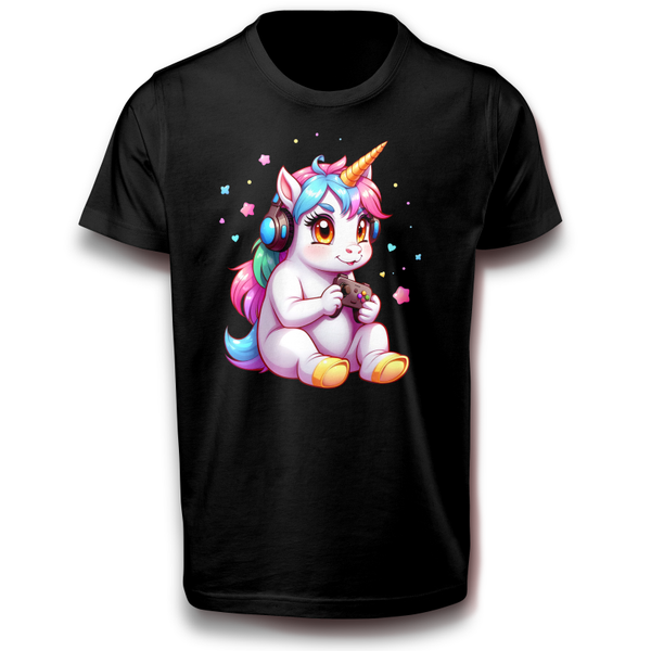 Gamer Einhorn Zocker Outfit Party Süß Fabelwesen Fun Konsole Controller T-Shirt 122 - 3XL Baumwolle