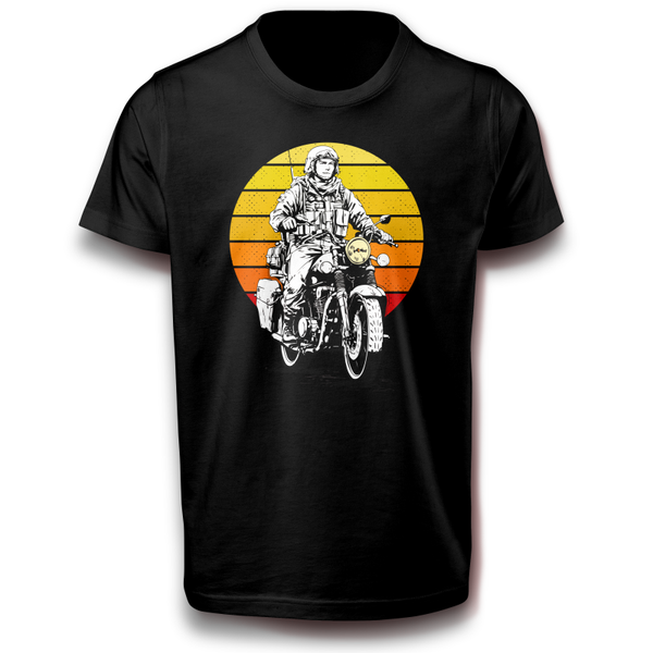 Militär Armee Soldat auf Motorrad im Sonnenuntergang Heer Streitkräfte T-Shirt 122 - 3XL Baumwolle