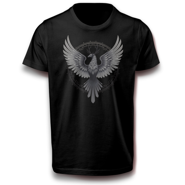Mystisches Phönix-T-Shirt mit Geweih Nordischer Vogel mit Flügel Gothic Style Shirt Unisex