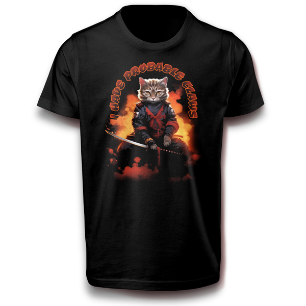 Katana Samurai Ninja Katze Kämpfer Japan Schwert Haustier Hauskatze Fun T-Shirt schwarz 110 - 3XL Baumwolle Bushido