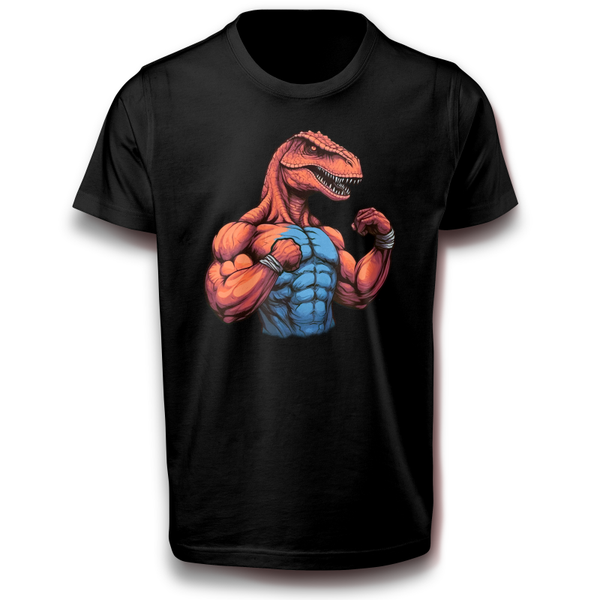 Muskulöses Velociraptor Dinosaurier Sport Kampfsport Fitness Fitnesstudio Muskel T-Shirt 122 - 3XL Baumwolle