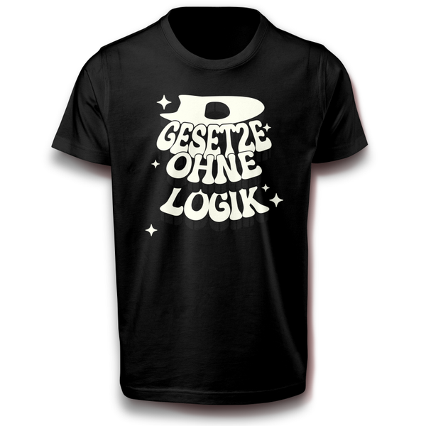Retro Typografie T-Shirt „Gesetze ohne Logik“ Kritisches Statement Shirt