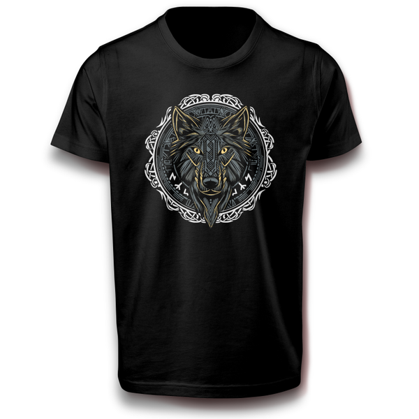 Wikinger Symbol Wolf mit Runen Raubtier Krieger Valhalla Tribal Odin T-Shirt schwarz 110 - 3XL Baumwolle