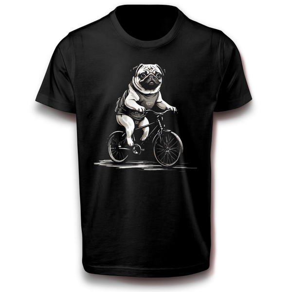 Mops auf Fahrrad Hund Haustier Hunderasse Tier Radsport Sport Fun T-Shirt 122 - 3XL Baumwolle Radfahrer Rennrad Spaß Lustig