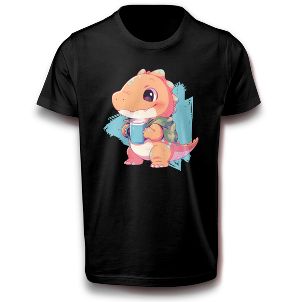 Dinosaurier mit Kaffee Tee getränk Tier Reptilien T-Rex Fleischfresser Fun Spaß Lustig T-Shirt 122 - 3XL Baumwolle Coffee-to-go
