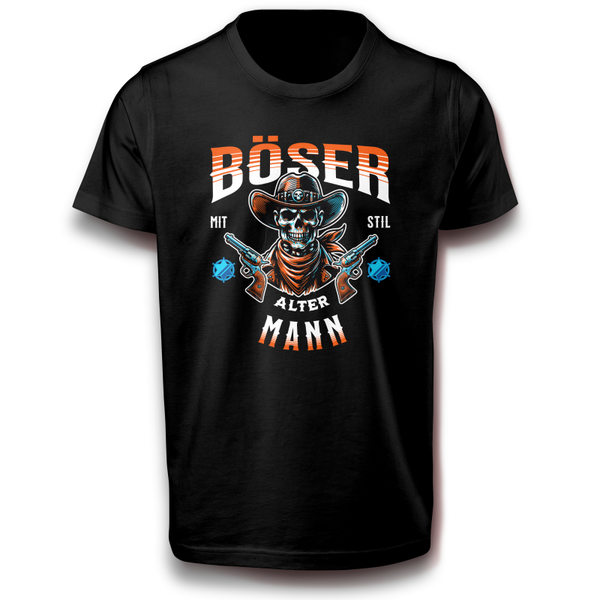 Skull Cowboy Motiv T-Shirt „Böser alter Mann - mit Stil“ Herren Shirt