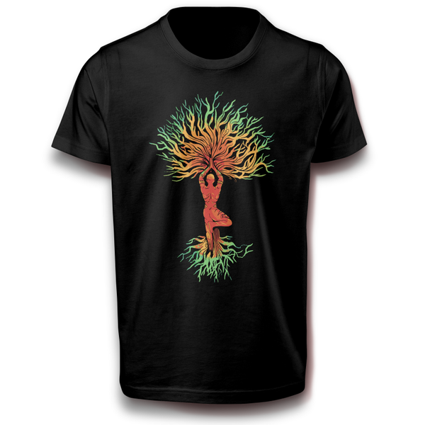 Mann im Yoga Pose Meditation Natur Baum T-Shirt Design 122 - 3XL Baumwolle