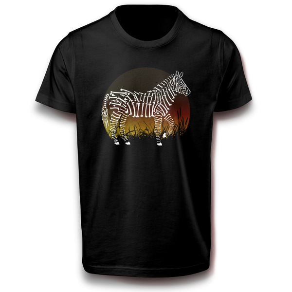 Skelett Zebra Knochen Sonnenuntergang Zombie Pferd Halloween T-Shirt schwarz 134 - 3XL Baumwolle