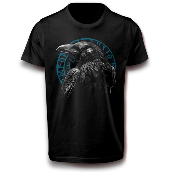 Mystisches Raben Vogel T-Shirt Nordische Weisheit auf Stoff Wikinger Rune Symbol