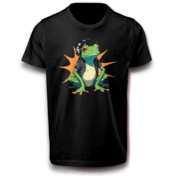 Grüner Frosch Dj Kröte mit Kopfhörer Funk Soul Bluetooth Musik Fun T-Shirt 122 - 3XL Baumwolle
