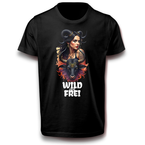 WILD und FREI T-Shirt Rebellisches Design mit Hörnern und Stierkopf  Mythologie & Freiheit