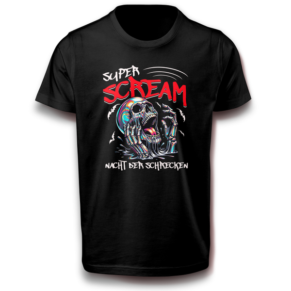 Super Scream Nacht der Schrecken T-Shirt Sklett-Design Halloween Shirt