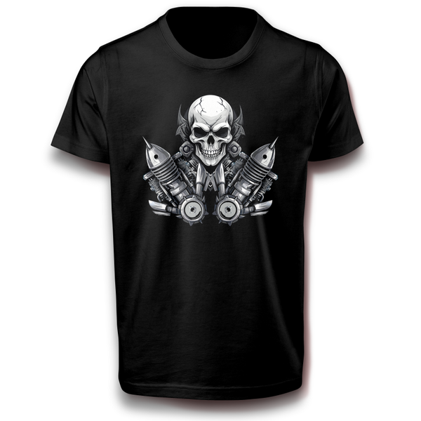 Motorteile & Schädel Mechaniker Kopf Motor Getriebe Handwerker Schlosser Skelett Totenkopf T-Shirt 134 - 3XL Baumwolle