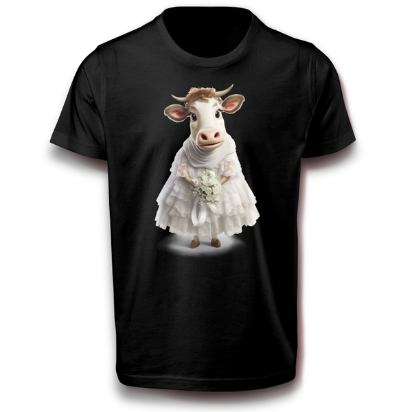 Kuh Brautkuh Braut Ehe Hochzeit Skurril Tier Milchkuh Bauernhof Spaß Humor Fun T-Shirt 122 - 3XL Baumwolle