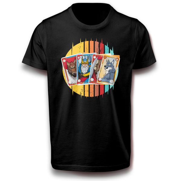 Snap Card Karten Odin Card Wolf Tier Wikinger T-Shirt 122 - 3XL Baumwolle Kampf Krieger Raubtier