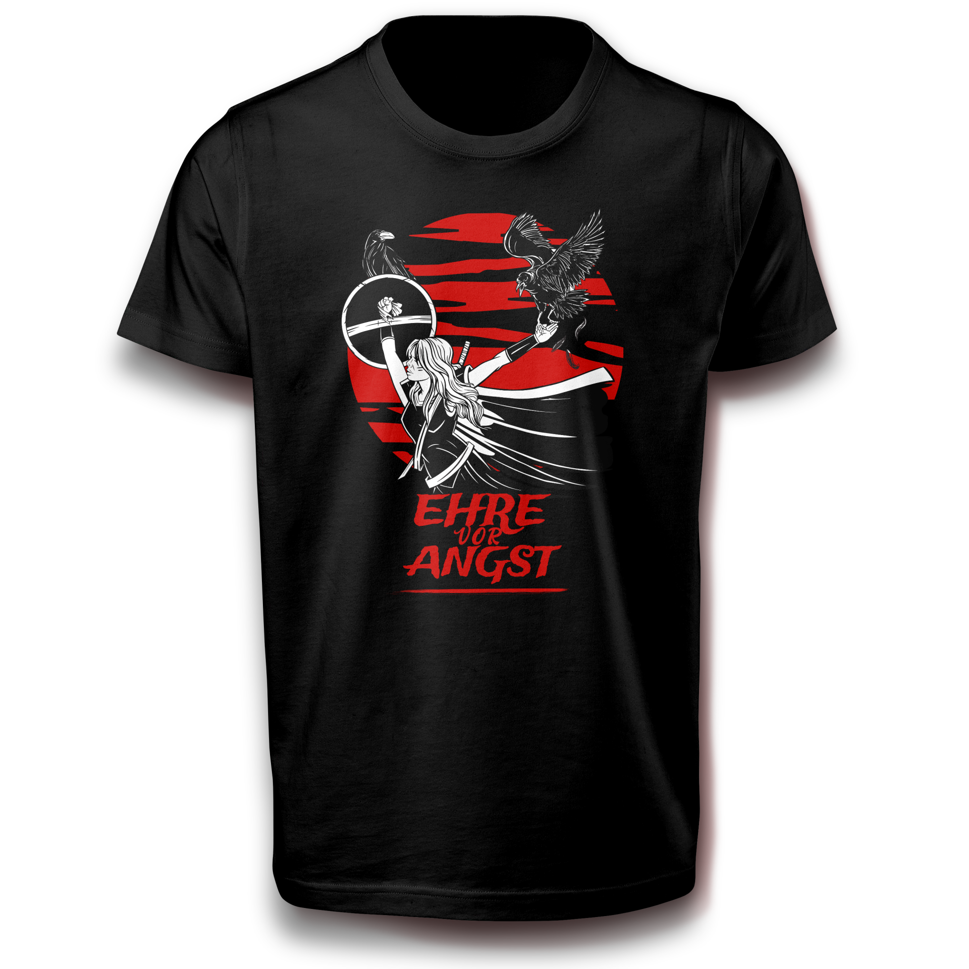 EHRE VOR ANGST T-Shirt Kollektion Wikinger-Kriegerin mit Raben Nordisches Statement