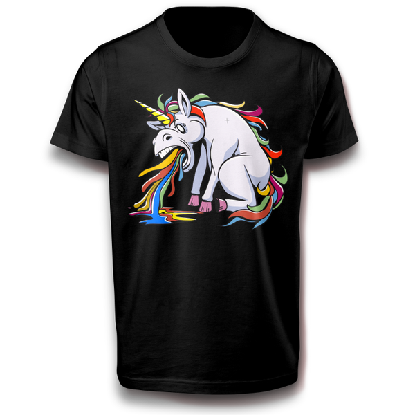 Fabelwesen Einhorn Kreatur erbricht Regenbogen Fun T-Shirt 122 - 3XL Baumwolle Spaß Lustig