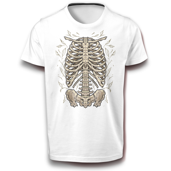 Skelett Skelettbrust & Blättern Fasching T-Shirt weiß 134 bis 3XL Baumwolle Spaß Lustig Geschenkidee