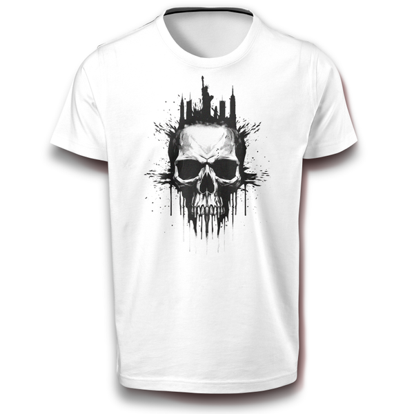 Totenkopf Skull Schädel der Stadt New York T-Shirt weiß 152 - 3XL DTF Baumwolle Tod Halloween