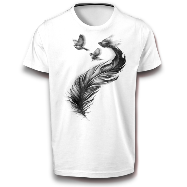 Feder mit Vogel B&C T-Shirt weiß 122 - 3XL 100% Baumwolle Normalgröße Spaß Geschenkidee