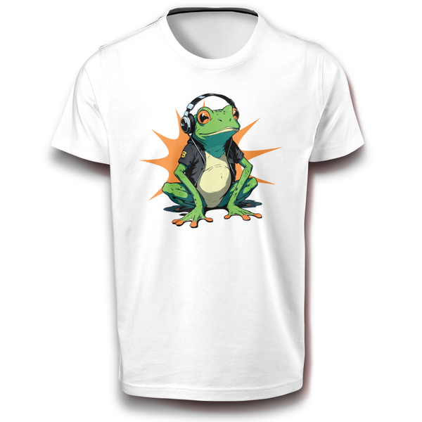 Grüner Frosch Dj Kröte mit Kopfhörer Funk Soul Bluetooth Musik Fun T-Shirt weiß 122 - 3XL Baumwolle