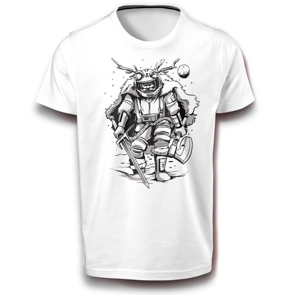 Wikinger im Schnee Astronaut Raumfahrer Mond Sterne T-Shirt weiß 122 - 3XL Baumwolle Thor Odin Mythologie Valhalla