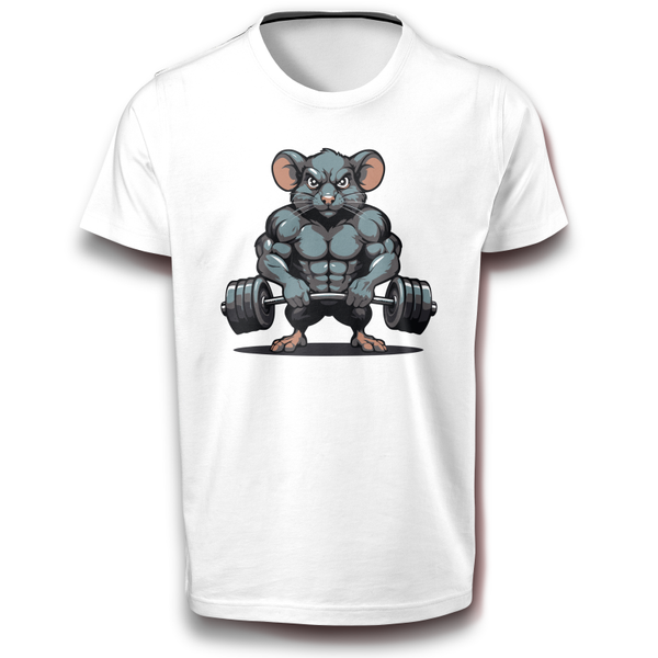 Nagetier Fitness Ratte mit Gewicht Maus Fitnessstudio Motivation Gewichtheber Sport Fun T-Shirt weiß 122 - 3XL Baumwolle