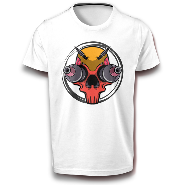 Mecha Science Fiction Schädel Lustiges Gesicht UFO außerirdische Roboter Fun T-Shirt weiß 122 - 3XL Baumwolle Spaß Lustig