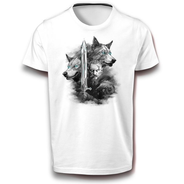 Wikinger & Wölfe Wolf Wikinger Kämpfer Odin Valhalla Keltisch Nordisch Mythologie T-Shirt weiß 122 - 3XL Baumwolle Ragnar Raubtier