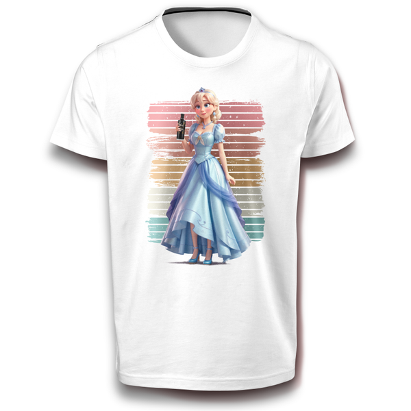 Fantasie Prinzessin im Kleid & Gin Spirituose / Wacholder Cartoon Frauenpower Comic Fun Spaß Lustig T-Shirt weiß DTF 122 - 3XL Baumwolle