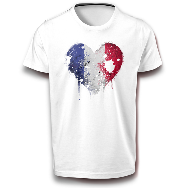 Herz mit Flagge der Französische Republik Frankreich Land T-Shirt weiß 122 - 3XL Baumwolle