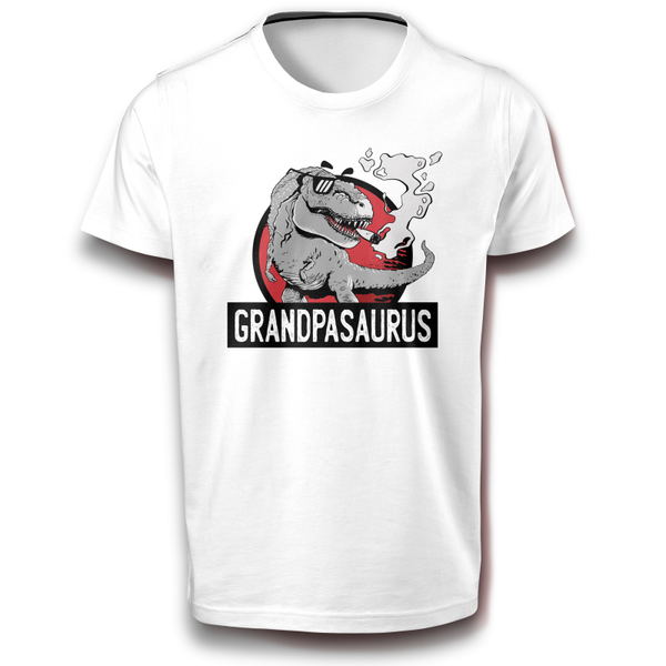 Großvater Carnotaurus T-Rex mit Zigarre Dinosaurier Japan Tier Reptilien Fleischfresser Fun Opa T-Shirt weiß 152 - 3XL Baumwolle Spaß Lustig Geburtstag Männertag