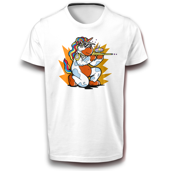 Einhor das Paintball spielt Kämpfer Fabelwesen Fun T-Shirt weiß 122 - 3XL Baumwolle Mannschaftssport Farbkugel Athlet Spaß Lustig