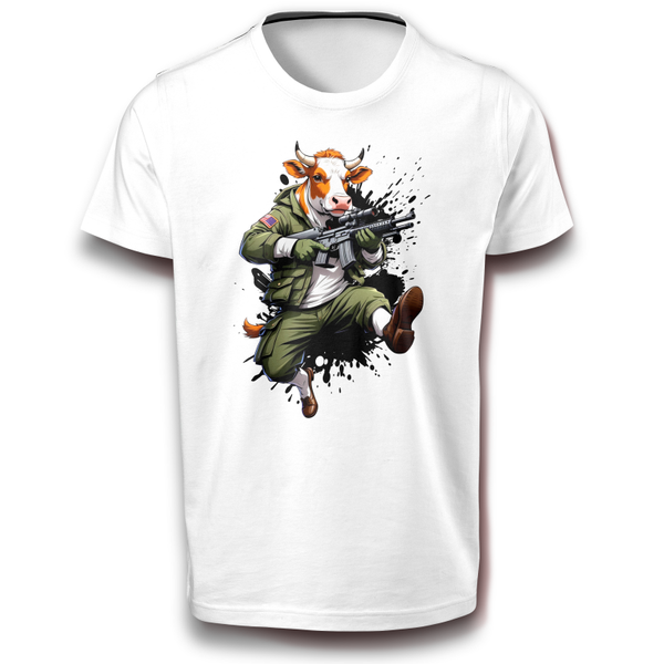 Pew Pew Bewaffnete Kuh Militär Armee Waffe Sturmgewehr G36 Humor Fun T-Shirt weiß 122 - 3XL Baumwolle