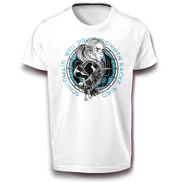 Schildmaid Wikinger Frau nordisches Kriegerfrauen T-Shirt weiß 122 - 3XL Baumwolle DTF Spruch Sprüche Viking Rabe Geschenkidee
