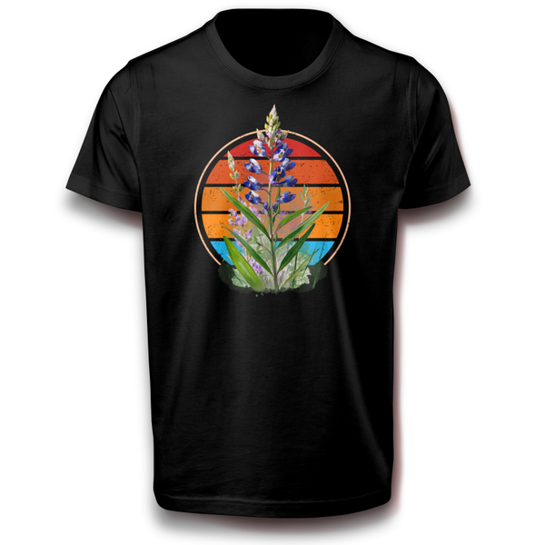 Lupine Blume Retro Sunset T-Shirt Vintage Floral Design Lavendel 70er Style