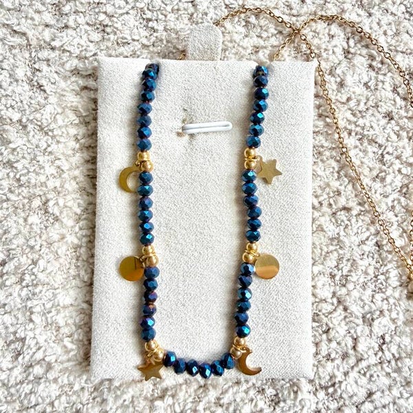 Kralen ketting blue gold