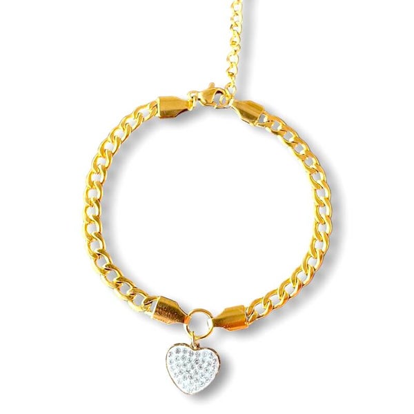 Diamond heart armband goud