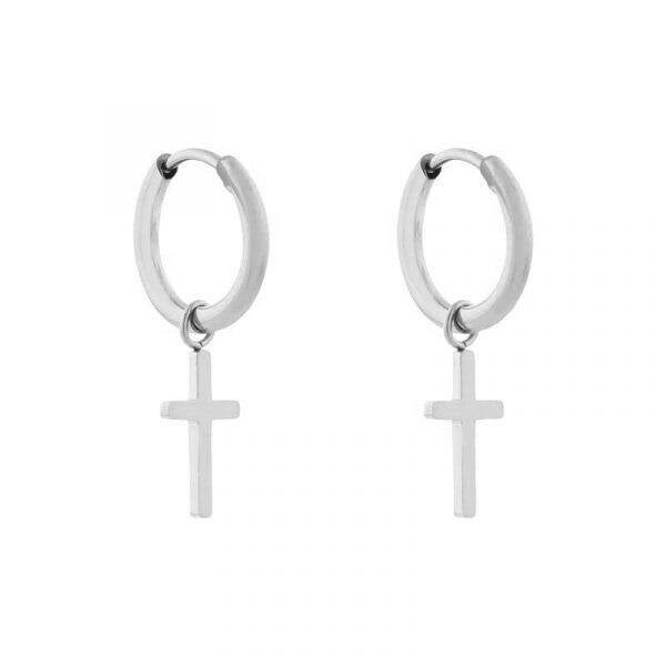 Mini oorringetjes met kruisje in goud en zilver