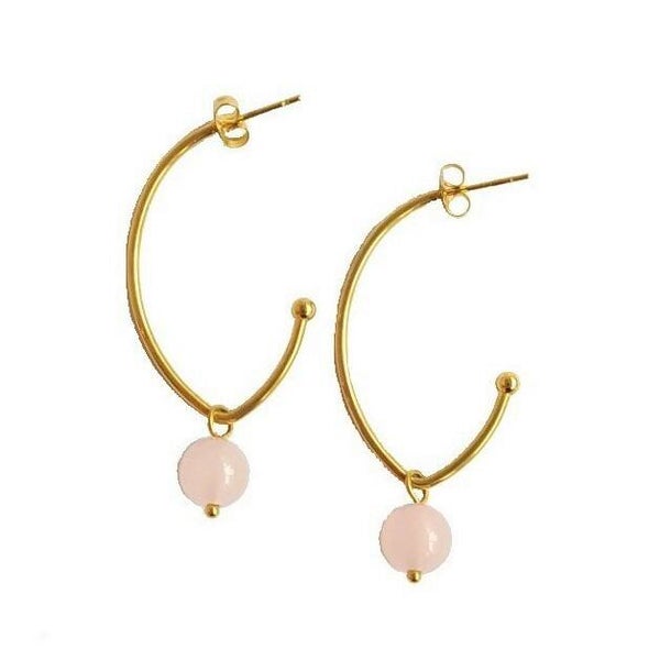 Oorbellen rvs Rozenkwarts goud